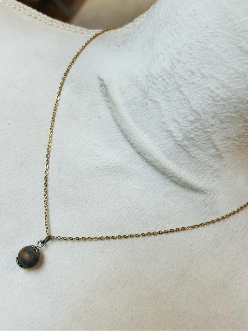 Handcrafted vintage wood bead pendant on chain necklace